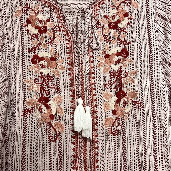 SAVANNA JANE Embroidered Boho Southwest Pattern Tassel Tie Peasant Blouse - Picture 4 of 10
